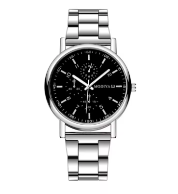 Stainless Steel Silver Watch Black Premium Dial