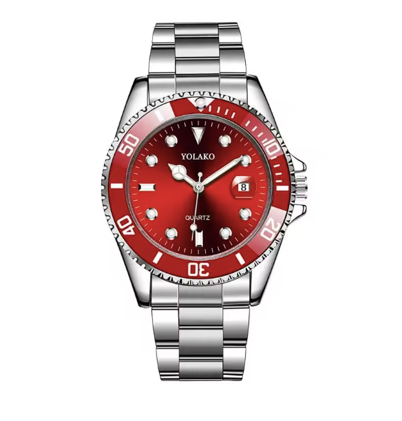 Stainless Steel Silver Watch Red