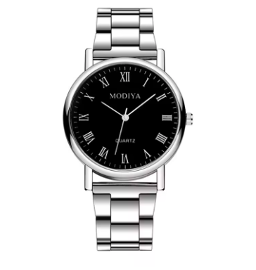 Stainless Steel Silver Watch Black Dial