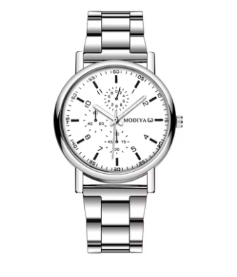 Stainless Steel Silver Watch White Premium Dial