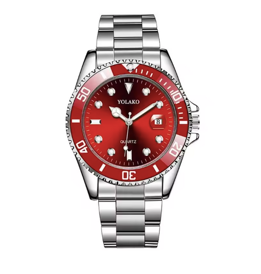 Stainless Steel Silver Watch Red