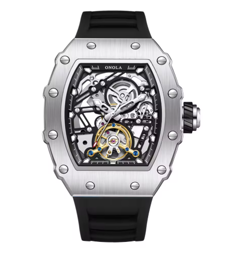 Silicone Mechanical Watch Silver Black