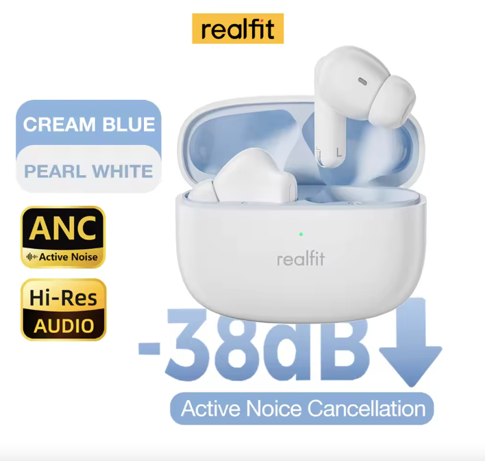 Realfit Active Noice Cancellation Earphones White&Blue