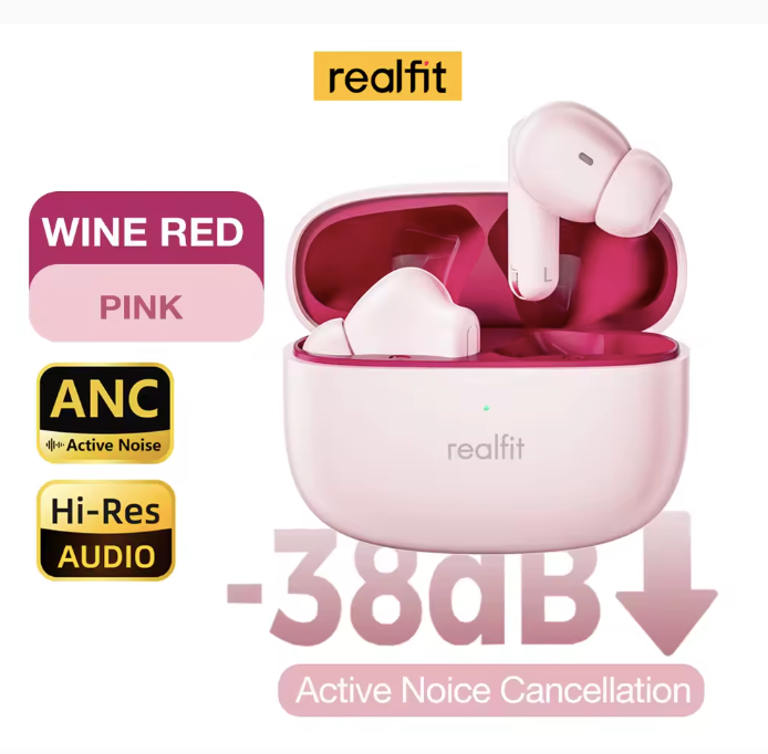 Realfit Active Noice Cancellation Earphones Pink&Red