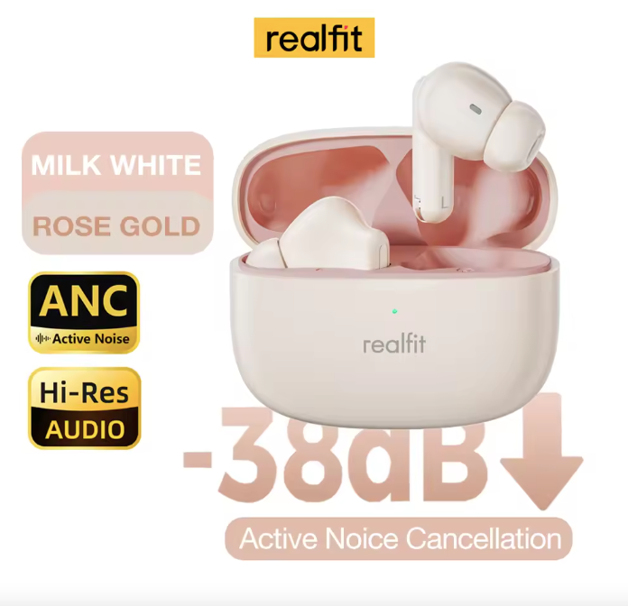 Realfit Active Noice Cancellation Earphones White&RoseGold