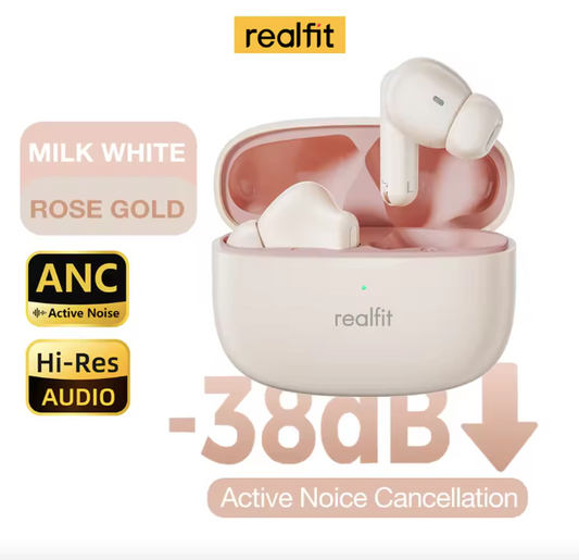 Realfit Active Noice Cancellation Earphones White&RoseGold